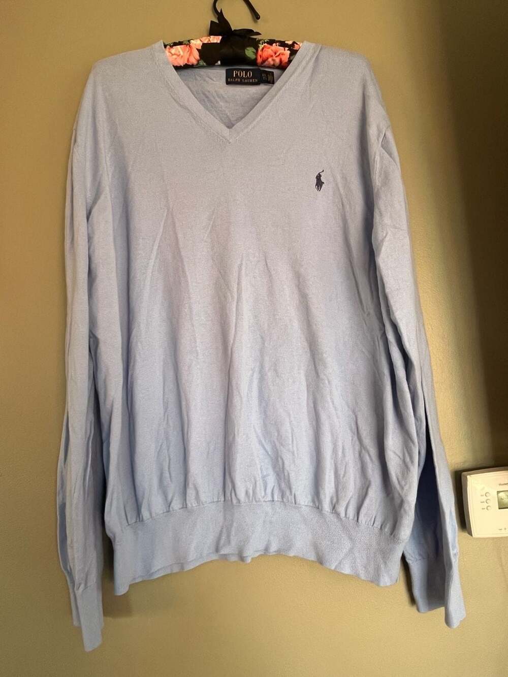 Polo Ralph Lauren XXL Light Blue V-Neck Pima Cotton Sweater